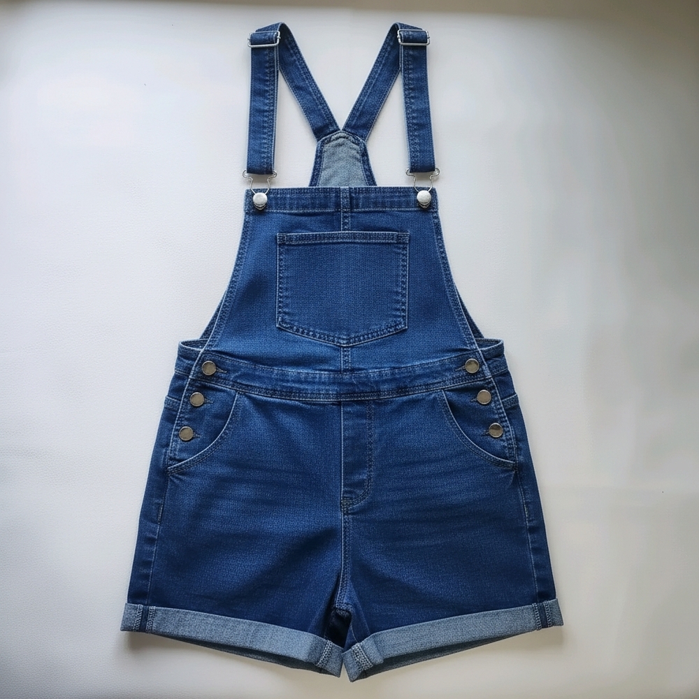 Denim Overall Jean Shorts in Blue - Classic Women’s Shortalls